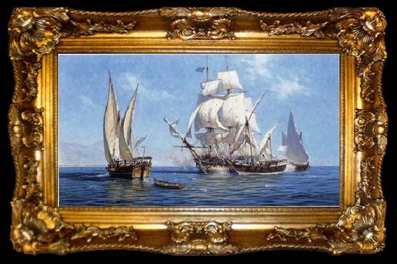 framed  unknow artist Seascape, boats, ships and warships. 99, ta009-2